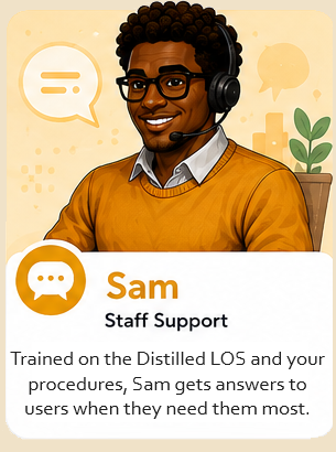 Sam, the staff support agent — answers team questions and resolves issues fast.